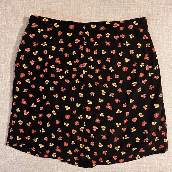 Madewell Black Floral Print Button Front A-Line Mini Skirt‎ Size 6 - Picture 2 of 7